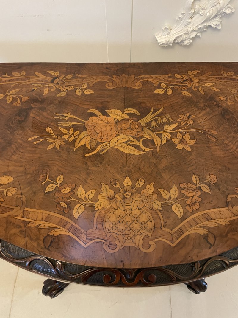 Exceptional Quality Antique Victorian Burr Walnut Inlaid Floral Marquetry Card/Console Table - Image 14